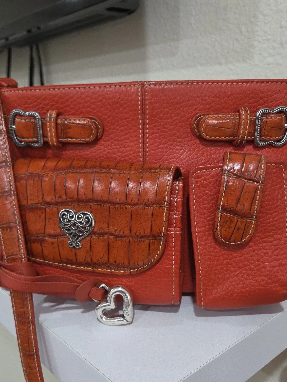 Brighton Loretta French Kiss Women's Red Leather Crossbody Bag with Heart Accent